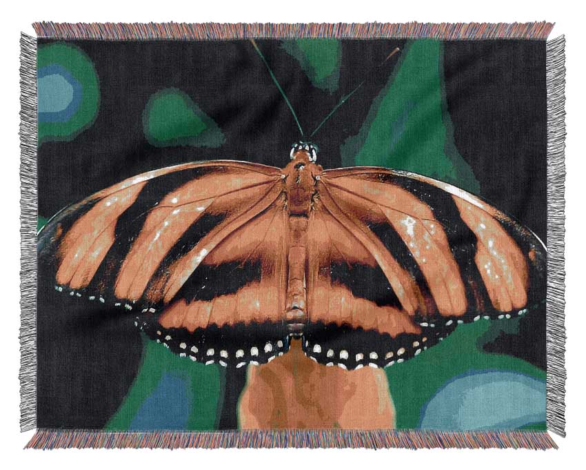 Orange And Black Butterfly Woven Blanket