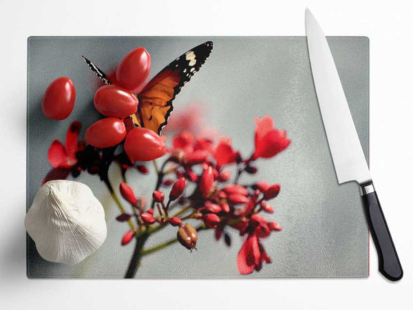 Orange Butterfly On Flower Glass Chopping Board