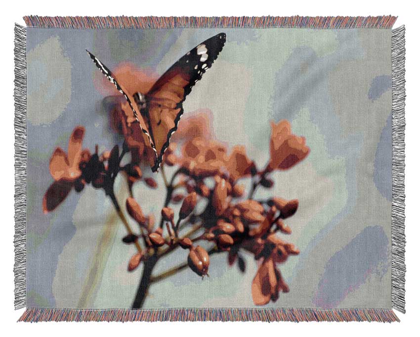 Orange Butterfly On Flower Woven Blanket