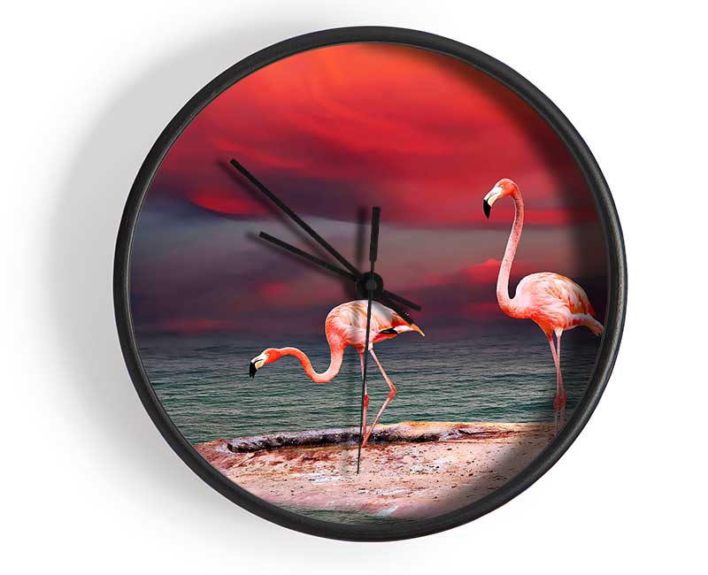 Pink Flamingo Ocean Clock - Wallart-Direct UK