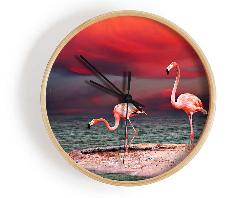 Pink Flamingo Ocean Clock - Wallart-Direct UK