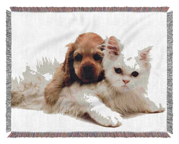 Puppy And Kitten Love Woven Blanket