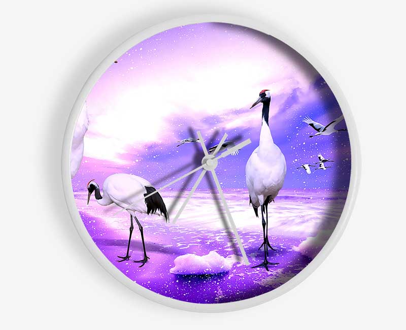 Red Crowned Cranes Japan Clock - Wallart-Direct UK