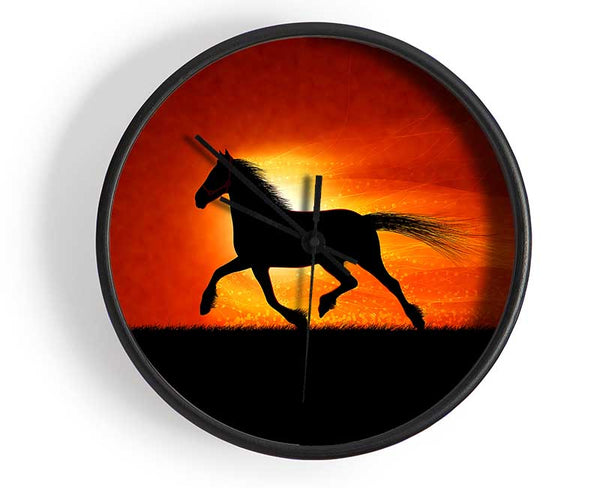 Running Horse Sunset Blaze Clock - Wallart-Direct UK