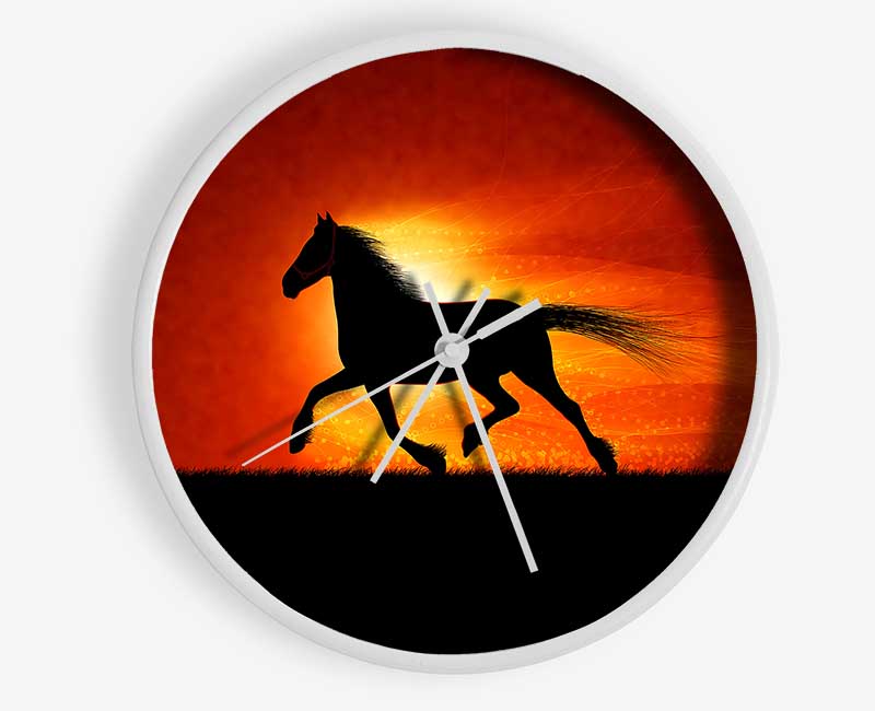 Running Horse Sunset Blaze Clock - Wallart-Direct UK