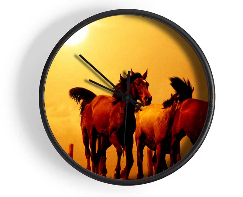 Running Horses At Sunset Clock - Wallart-Direct UK