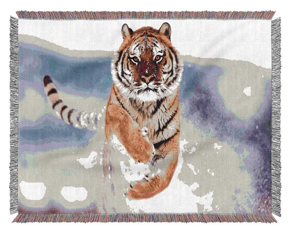 Running Snow Tiger Woven Blanket