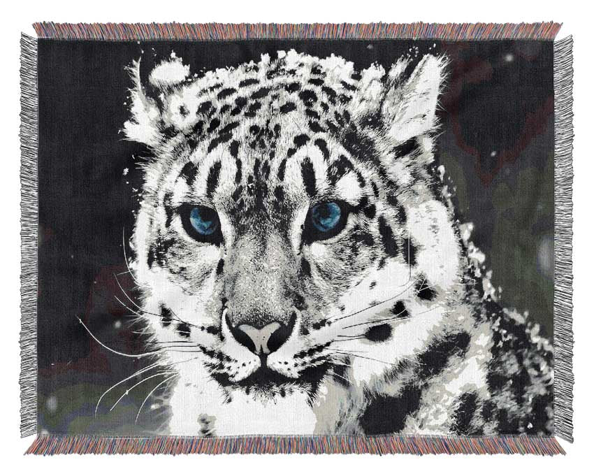 Snow Blue Eye Leopard Woven Blanket