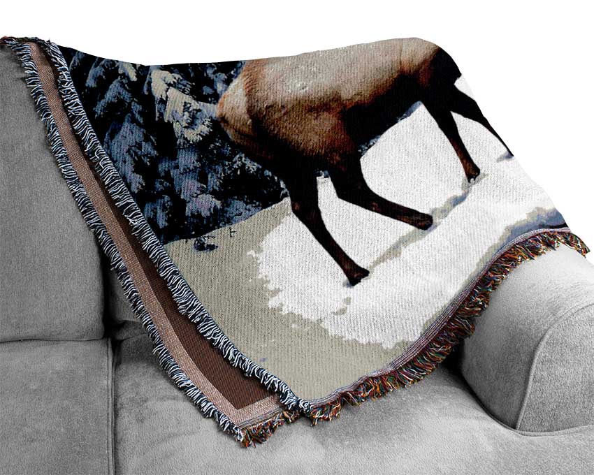 Stag In Winter Woven Blanket