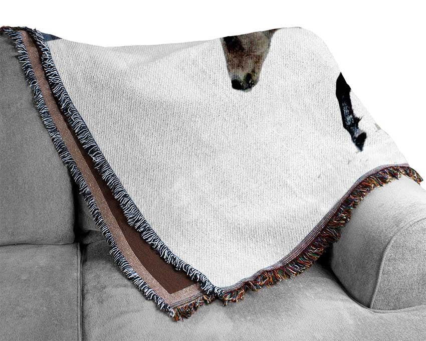 Stallion In The Snow Woven Blanket