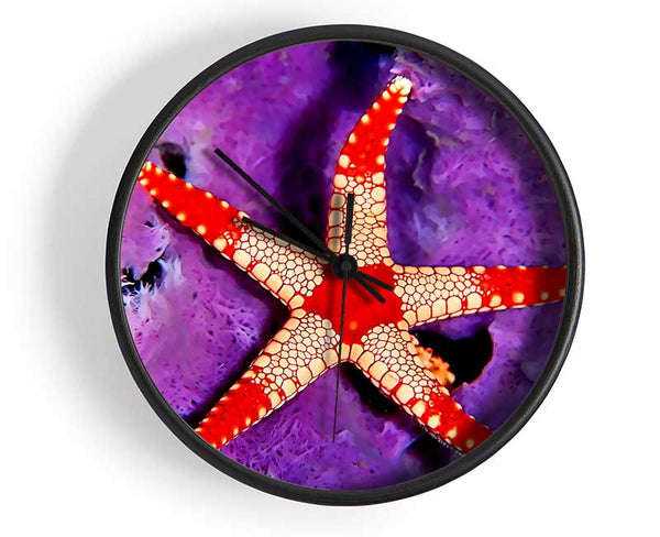 Starfish On Purple Clock - Wallart-Direct UK