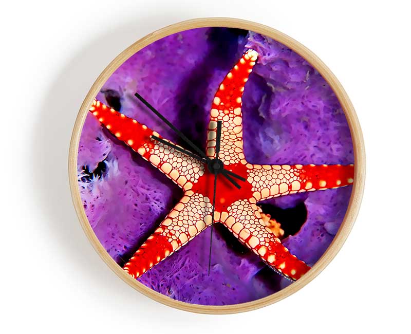 Starfish On Purple Clock - Wallart-Direct UK