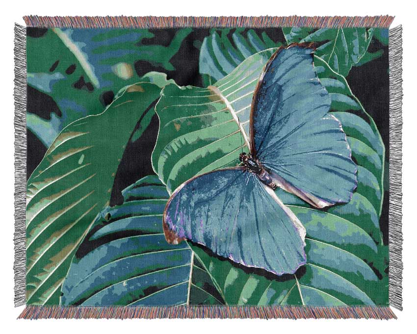 Stunning Blue Butterfly Woven Blanket