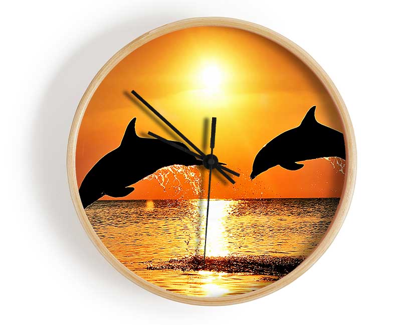 Sunset Dolphins Clock - Wallart-Direct UK