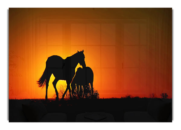 Sunset Horses Wild Life Canvas