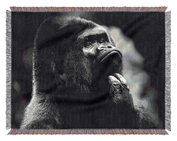 Thoughtful Gorilla B n W Woven Blanket