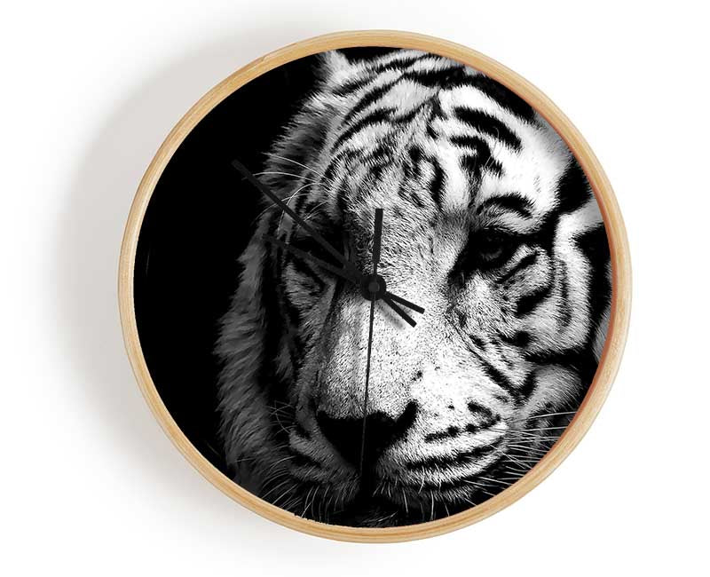 Tiger Black And White Clock - Wallart-Direct UK