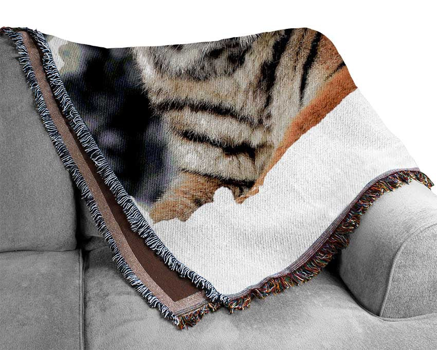 Tiger In Winter Woven Blanket