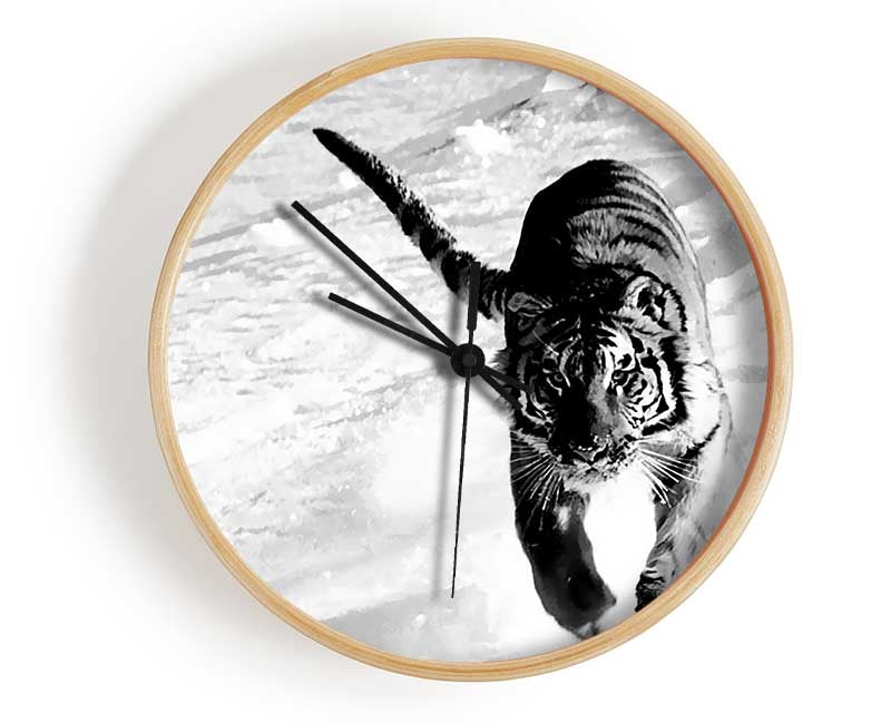 Tiger Running In Snow Clock - Wallart-Direct UK