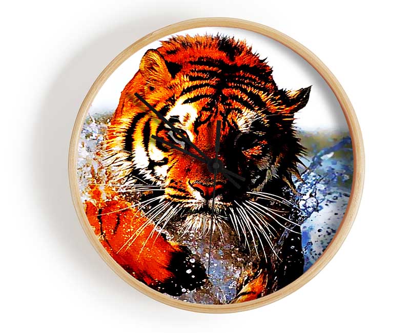 Tiger Running In Water Clock - Wallart-Direct UK