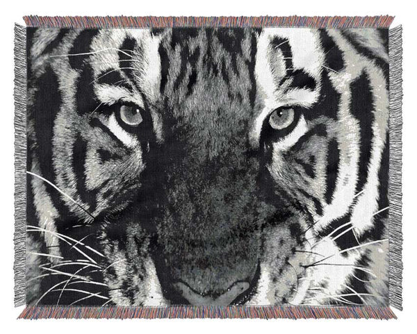 Tiger Stare B n W Woven Blanket