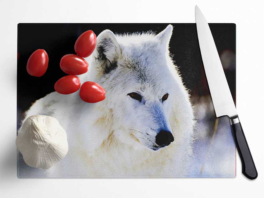 White Arctic Wolf Glass Chopping Board