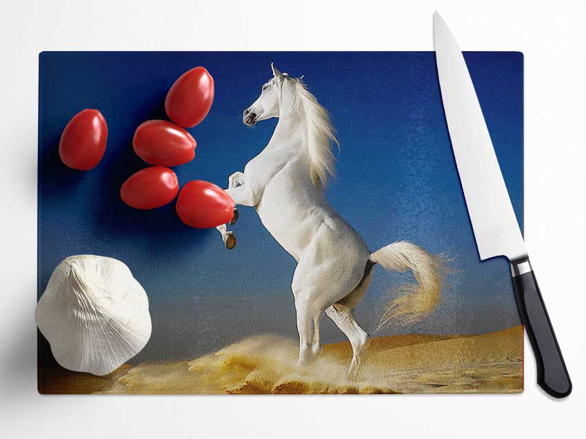 White Horse Stance Glass Chopping Board