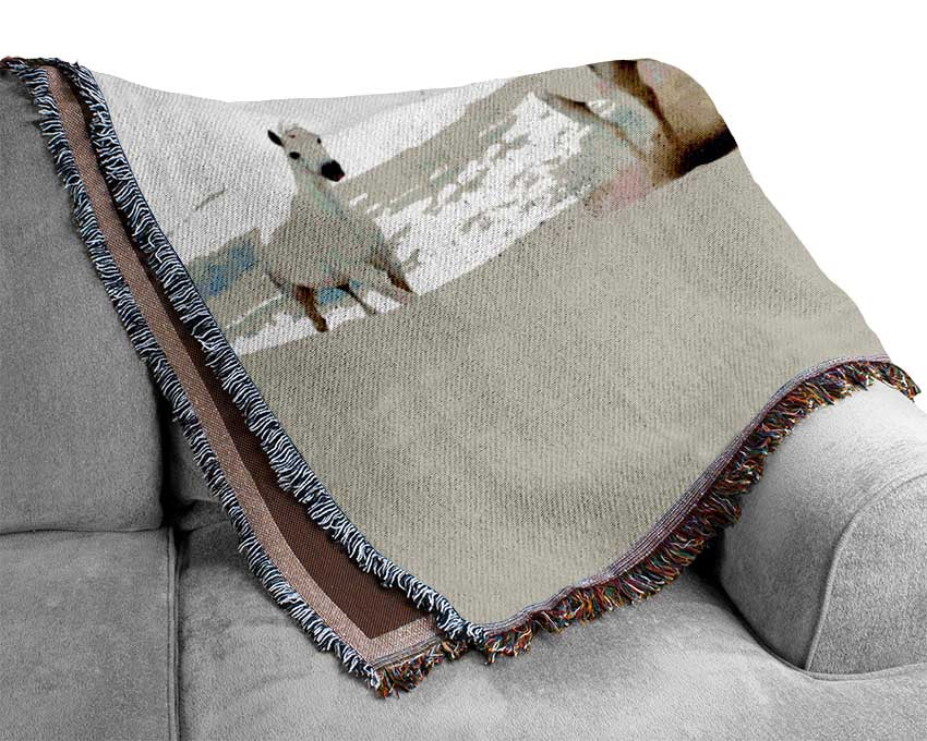 White Ocean Horses Woven Blanket