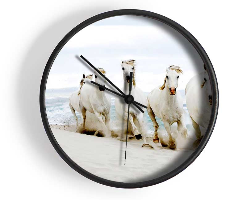 White Ocean Horses Clock - Wallart-Direct UK