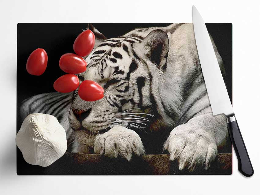 White Tiger Rest Glass Chopping Board