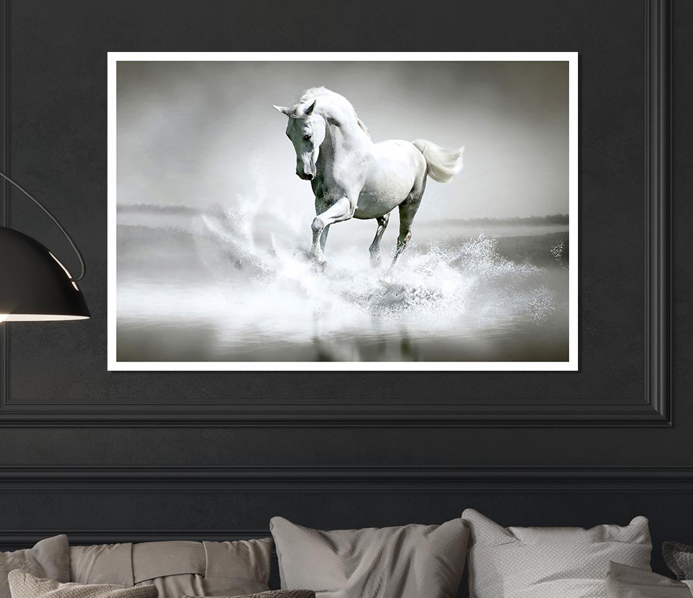 White Water Horse Print Poster Wall Art