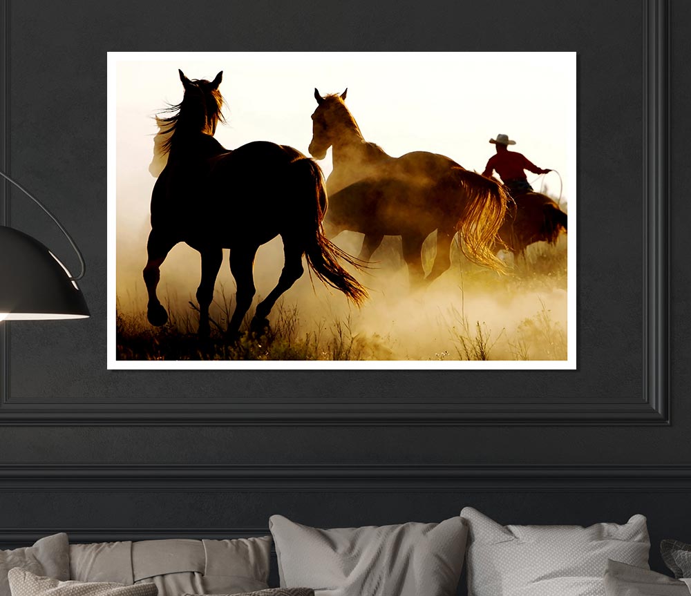 Wild Horses At Sunset Print Poster Wall Art