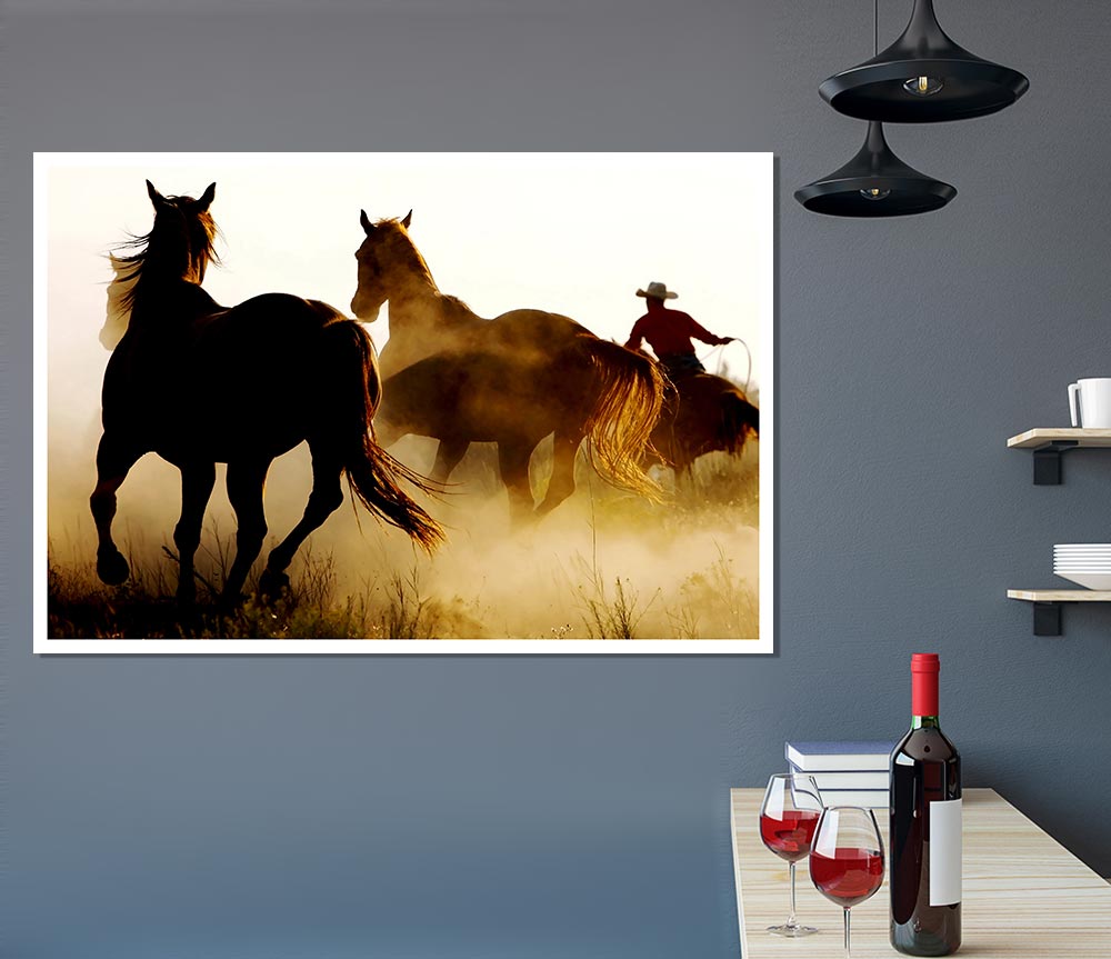 Wild Horses At Sunset Print Poster Wall Art