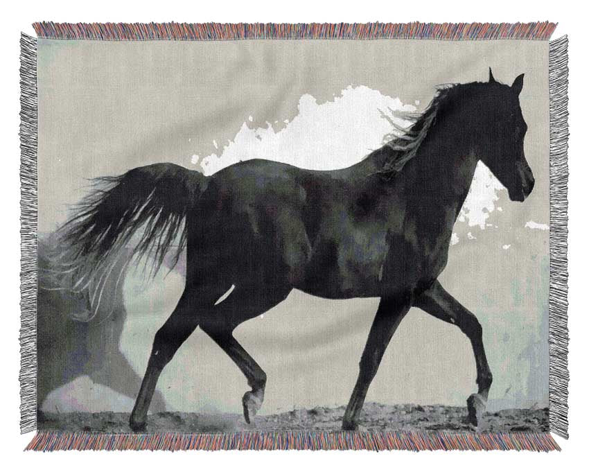 Wild Horses B n W Woven Blanket