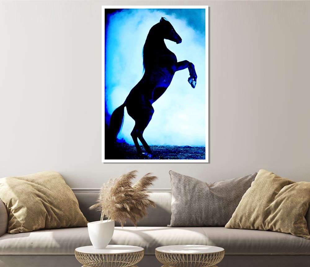 Wild Stallion In The Moonlight Print Poster Wall Art