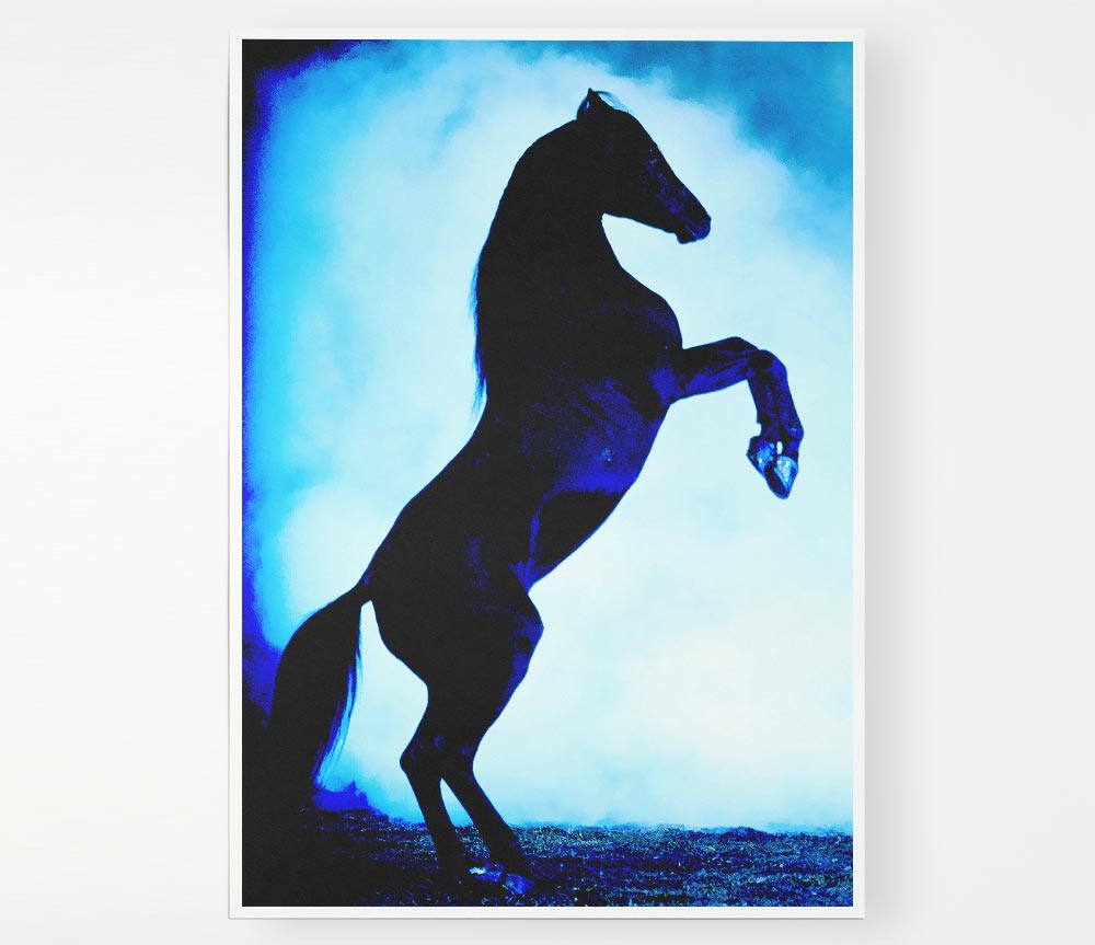 Wild Stallion In The Moonlight Print Poster Wall Art