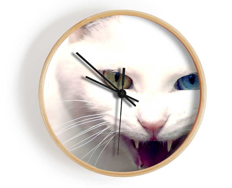 Wild White Cat Clock - Wallart-Direct UK