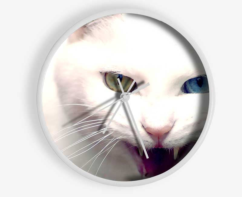 Wild White Cat Clock - Wallart-Direct UK