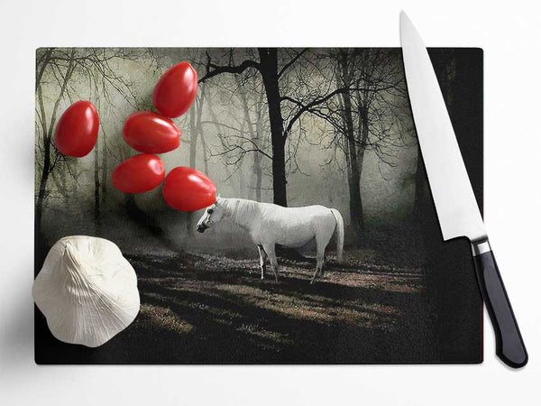 Wild White Unicorn In The Woodland Glass Chopping Board