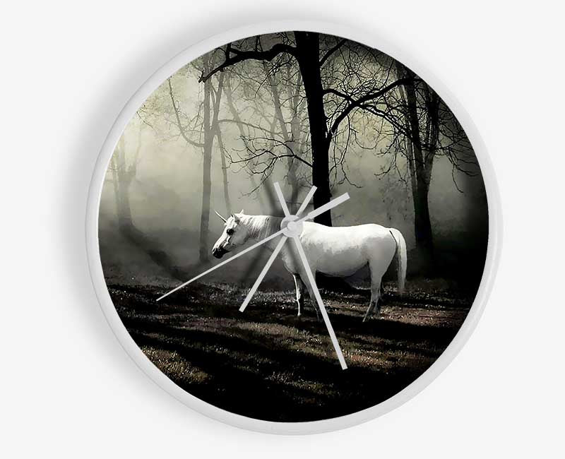 Wild White Unicorn In The Woodland Clock - Wallart-Direct UK