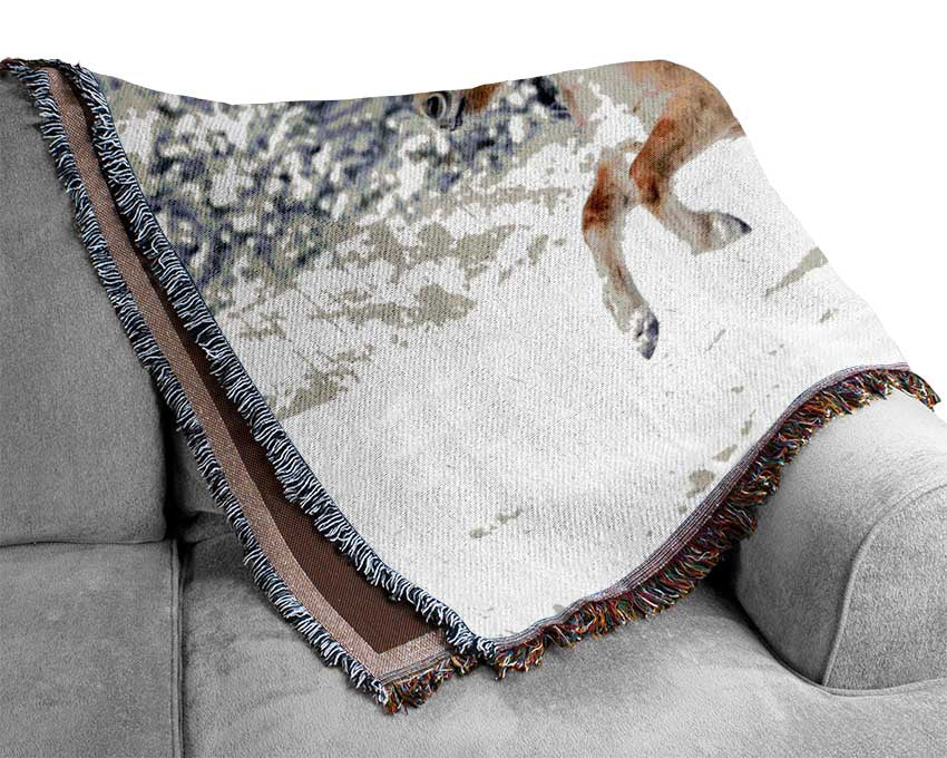 Wild Winter Horses Running Woven Blanket