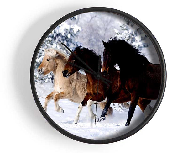 Wild Winter Horses Running Clock - Wallart-Direct UK