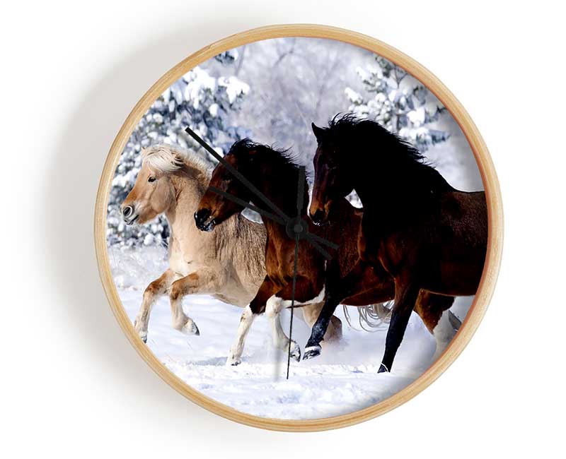 Wild Winter Horses Running Clock - Wallart-Direct UK