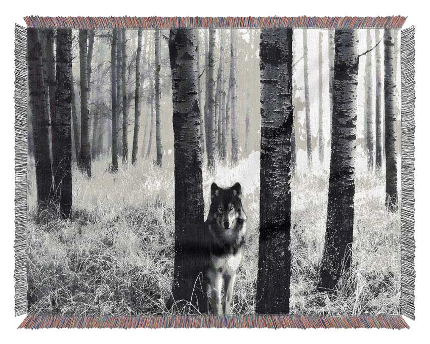 Wolf In The Forest Woven Blanket