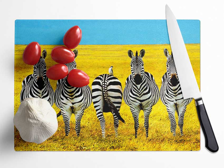 Zebra Line-Up Glass Chopping Board