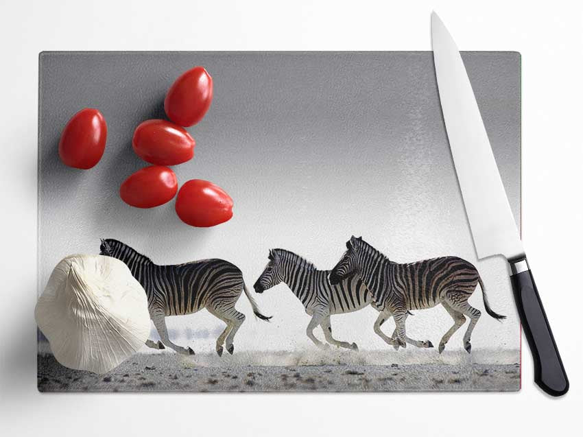 Zebras Ocean Running Glass Chopping Board