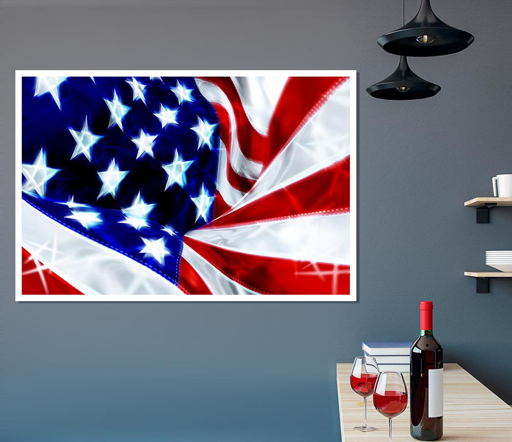 American Stars And Stripes Print Poster Wall Art