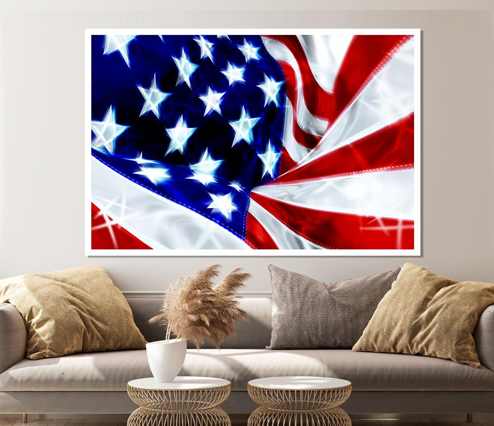 American Stars And Stripes Print Poster Wall Art