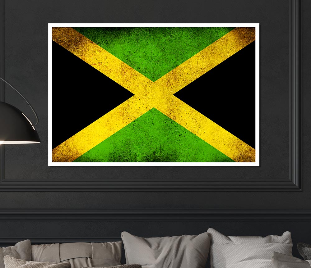 Jamaican Grunge Flag Print Poster Wall Art