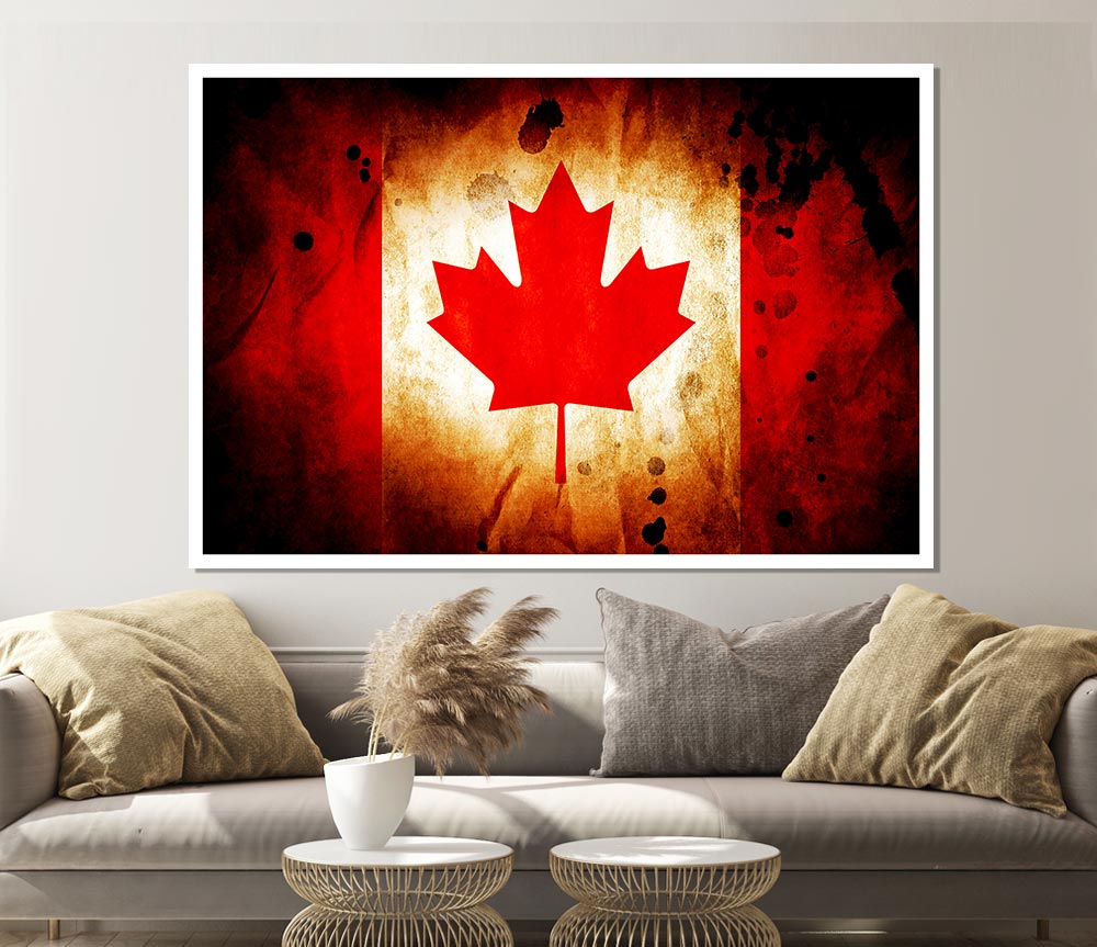 Canadian Flag Grunge Print Poster Wall Art